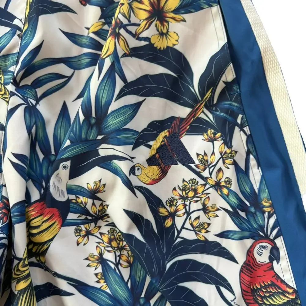 NWT Adidas X Farm Rio Premium Blue Parrot Wide Leg Pants Sample Size Small - Picture 2 of 9